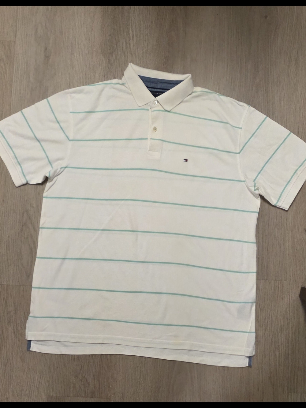 Tommy Hilfiger White Polo Shirt with Green Stripes Size XXL